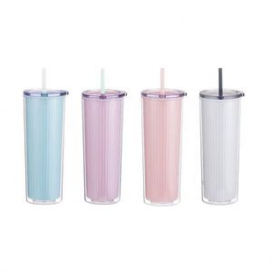 Gobelet personnalisable à double paroi striée de 24 oz avec paille transparente, idéal pour la décoration artisanale et la personnalisation en résine - Product Image 2