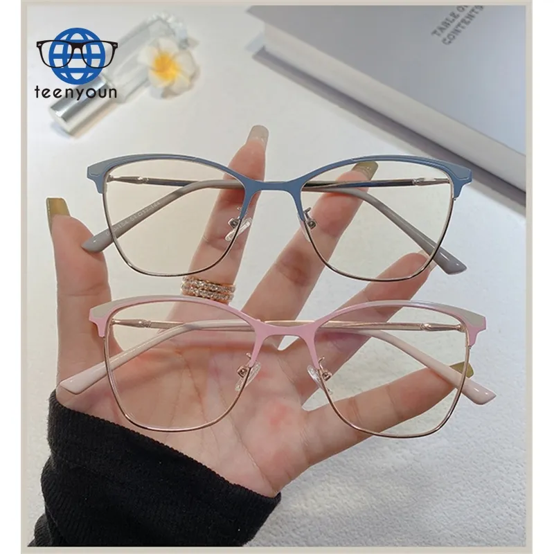 Teenyoun 2024 очки кошачий глаз градиентные компьютерные очки анти-синий свет очки металлические оптические очки оправы