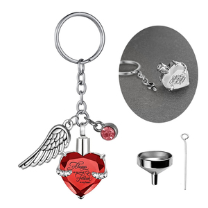 Heart with Birthstone and Angel Wing Pendant Memorial Key Chain Cremation Urn for <strong>Ashes</strong> <strong>Keepsake</strong> Key <strong>Ring</strong> Jewelry to Men Women - Product Image 3
