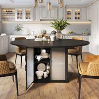 Table à manger ronde avec étagères ouvertes, porte-verres à vin, finition bois, cuisine domestique, OEM, durable, multifonction, salon