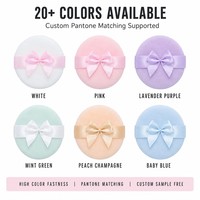 JLY Wholesale Custom Logo Round Velvet Flocking Powder Puff with Satin Bow Ribbon Soft Face Makeup Puff for Loose Setting Powder