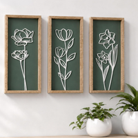 Décoration murale florale en bois 3D légère, art mural encadré pour salon, chambre ou bureau, décorations botaniques bohèmes