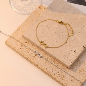 Bracelet en acier inoxydable plaqué or 18 carats avec chiffres en diamant zircon <span class=keywords><strong>8</strong></span> Infinity Bracelet en titane et acier à maillons creux Bijoux de chaîne - Product Image 1