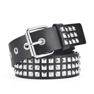 Cinturón tachonado negro personalizado para hombre y mujer, remache Punk Rock, cinturón de ojal con pirámide de Metal brillante
