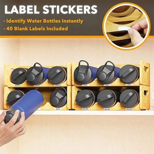 <b>Stackable</b> Bamboo Water Bottle Organizer Rack, Inclined Design Tumbler Cup <b>Storage</b> Holder for Kitchen Cabinet Office Gym Cup - Product Image 5