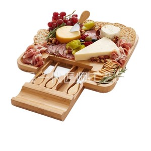 Plateau à fromage en bambou avec tiroir, couteau et fourchette à fromage portables, plateau de service pour pique-nique en extérieur - Product Image 2
