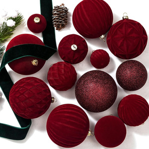Velvet Flocked <b>Plastic</b> Christmas Baubles Soft Flocking Hanging Ornaments For Xmas Tree <b>Window</b> Home Holiday Decor Wholesale - Product Image 5