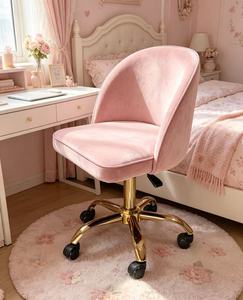 Chaise de bureau pivotante traditionnelle en velours avec roulettes, couleur personnalisée, fonction E-SPORT, chaise de salon de manucure - Product Image 4