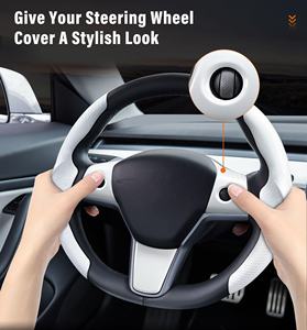Vente en gros d'accessoires automobiles Kit d'habillage ABS blanc fibre de carbone noir Cadeaux pour Tesla Model 3 / Y Housse de protection de volant - Product Image 3