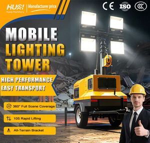 <span class=keywords><strong>Torre</strong></span> de Iluminación Móvil con Motor Diésel, Resistente, con 4 Proyectores LED de 400W, Mástil Hidráulico Telescópico de 7m para Obras de Construcción - Product Image 2