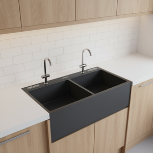 Évier de cuisine double en acier inoxydable noir, à encastrer, finition mate, design moderne - Product Image 2
