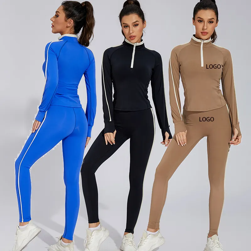 YIYI New Arrival Half Zipper High Neck Sports Tops Track Suits Women Wholesale Fitness Yoga Active Wear Set Women Gym