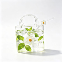 Vaso de Vidrio de Borosilicato Alto en Forma de Bolso, 750 ml, Reutilizable, Apto para Alimentos, Lavable en Lavavajillas, Apto para Microondas, Bonito y Decorativo para Jugos de Frutas