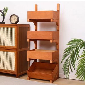Solid Wood Multi Layer <b>Storage</b> Rack <b>Kitchen</b> Minimalist Design Stackable <b>For</b> Vegetables Snacks Sundries - Product Image 3