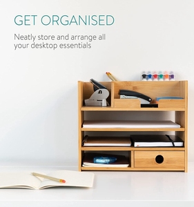 Bamboo Desktop Organizer Home Office Bamboo <b>Desk</b> Organizer <b>with</b> <b>Drawer</b> <b>Storage</b> - Product Image 2