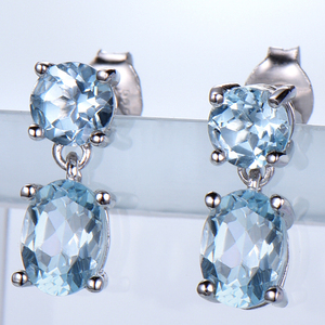 Pendientes <span class=keywords><strong>de</strong></span> Plata <span class=keywords><strong>de</strong></span> Ley 925 con Topacio Azul Cielo Ovalado Facetado <span class=keywords><strong>para</strong></span> <span class=keywords><strong>Mujer</strong></span>, Regalo <span class=keywords><strong>de</strong></span> Navidad, Joyería Fina - Product Image 2