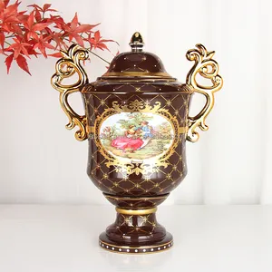 J272BR Islamic home decor figura pittura trofeo in ceramica vaso di fiori vaso di corte squisito decorativo marrone
