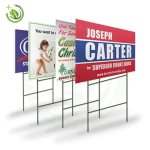 Campaña electoral al aire libre de alta calidad, letreros de césped de patio político, impresión UV, flauta de núcleo, tablero hueco PP, 18x24 con h-stakes