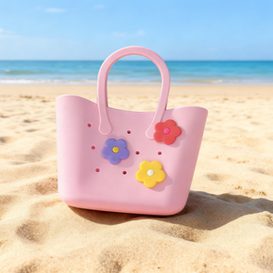 Wholesale Outdoor Camping Women's Custom Hand-Designed Silicone Beach Tote Bag Soft Durable Waterproof Rubber Bag With Hole