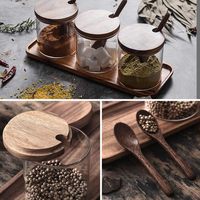 Ensemble de pots à épices en bois avec couvercles de cuillère et plateau-Récipients d'herbes et d'assaisonnement pour le sel, le sucre, les épices et le poivre