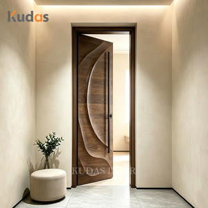 Porte d'entrée en bois massif en noyer sculpté en 3D, design ondulé moderne et artistique, porte principale extérieure de villa, porte de sécurité insonorisée - Product Image 2