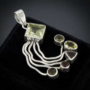 Art Palace Women's Natural Gemstone Fine Jewelry Set with Citrine Smokey Quartz Crystal Garnet in 925 Silver for Gift - Product Image 1