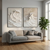 Peinture murale artisanale JIANZHI, paysage marin vague océanique blanc beige, texture épaisse, peinture au couteau, toile moderne, encre à base d'eau