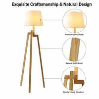 Lampe sur pied en bois LED avec abat-jour en tissu blanc, design minimaliste moderne, base à douille E26/E27 pour salon, chambre à coucher