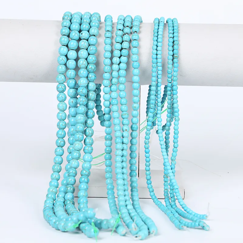 Wholesale turquoise beads Round cut corners blue Charm turquoise gemstone loose beads used in jewelry making