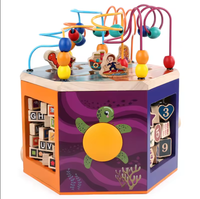 Cube d'activités en bois multifonctionnel Montessori à 6 faces avec mini abaque et labyrinthe de perles pour enfants