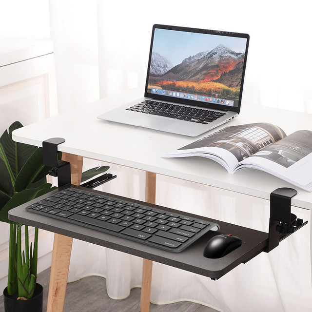 No Drilling Folding Keyboard Tray Retractable Slide Under Desk Hidden Storage Bracket