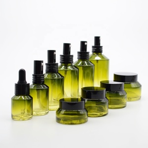 Good Comments Glass <strong>Bottles</strong> and Jars for Skin Care Face Cream <strong>Green</strong> Gradient Color with <strong>Top</strong> Cap 30ml 60ml 100ml 120ml 200ml - Product Image 1