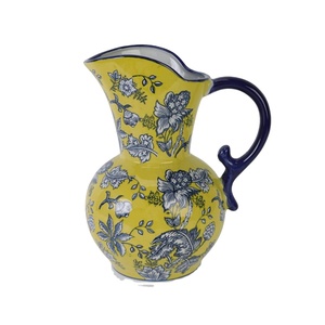 RXET18-A  Jarre en porcelaine jaune avec motif de fleurs et de feuilles, pot en céramique décoratif antique chinois - Product Image 1