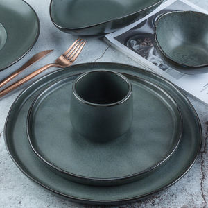 Service de vaisselle JQY, assiettes minimalistes, vaisselle unique en céramique avec glaçure réactive, ensemble d'assiettes à dîner pour restaurant - Product Image 6