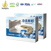 Boîte d'emballage personnalisée 600g étanche et portable pour crevettes congelées, en carton imprimé, avec fenêtre transparente haute clarté pour fruits de mer