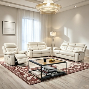 Sofá seccional reclinable manual de tres plazas, moderno y duradero, marca Frank, con mesa abatible para el área de espera del vestíbulo de un hotel. - Product Image 4