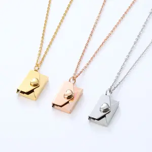 Collares Para Parejas Custom heart Box Romantic Love You Secret Message Pendant Jewelry Envelope Necklace For Lovers Gift