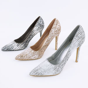 <strong>Gray</strong> Super High <strong>Heel</strong> Stiletto <strong>Pumps</strong> Gold Sequin Upper Thin High <strong>Heels</strong> Featuring Cushioned Insole TPU Outsole Slip-On Pointed - Product Image 2