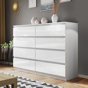 High Gloss Chest of Drawers, 8 Drawer Bedroom Chest of Drawers with Metal Runner <strong>Tall</strong> Dresser <strong>Bedside</strong> Table Storage <strong>Cabinet</strong> - Product Image 6
