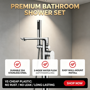 Robinet de bain avec douchette, <span class=keywords><strong>mitigeur</strong></span> de bain-douche sur pied pour salle de bain - Product Image 4
