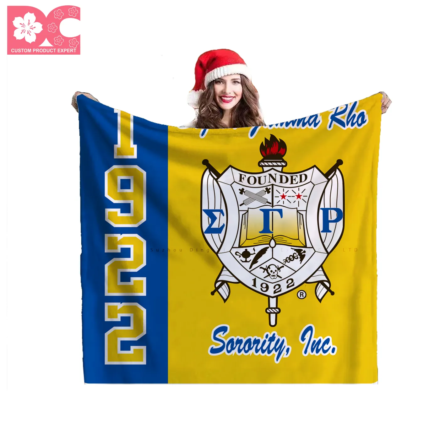 ODM 5x5ft Chữ Hy Lạp Royal Blue Và Gold Fraternity Và Sorority Flannel Chăn