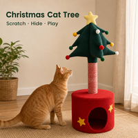 Tour pour chat en forme de sapin de Noël, mignonne et compacte, avec condo rond en peluche et griffoir en sisal, idéale pour les petits chats, vente en gros, OEM ODM