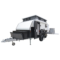 Pour Mini caravane de voyage hybride moderne tout-terrain légère de 13 pieds avec toit relevable, essieu simple et frein électrique pour le camping