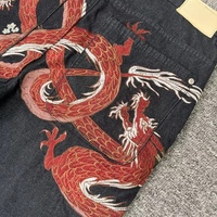 Jean en denim à jambe large, style vintage tricoté, broderie florale chinoise dragon Y2K, haute qualité, mode décontractée, vente en gros fabricant