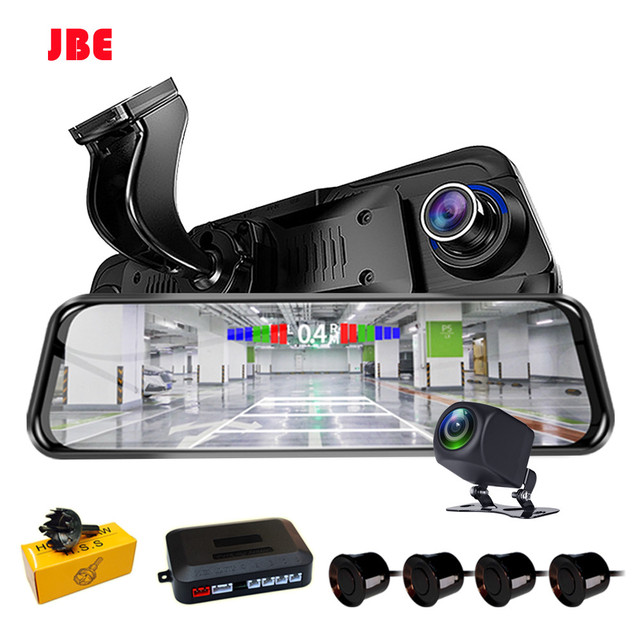 10inch Touch Screen Dual AHD1080P Car Dvr Dash Cam With 4pcs Reversing radar Detector Parking Sensor 24H Parking Monitor
