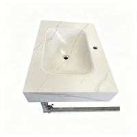 Évier de salle de bain monobloc moderne blanc sur mesure, en pierre frittée, avec bordure sans joint, fabriqué directement en usine, respectueux de l'environnement, idéal pour les hôtels