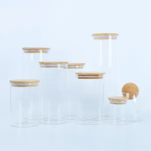 Groothandel Huishoudelijke Artikelen Cosmetische Pot Geïsoleerde Designer Glazen Potten Met Houten Bamboe Deksels