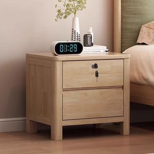 Mesita de Noche de Madera Maciza con Cerradura, 2 Cajones, Estilo Nórdico, para Almacenamiento en el Dormitorio - Product Image 2