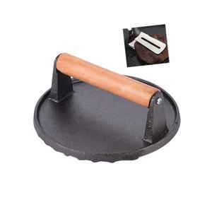 Fabricante a precio razonable, prensa de hamburguesas de hierro fundido con parrilla acanalada y de fondo plano y pinza para alimentos de acero inoxidable 304 - Product Image 1