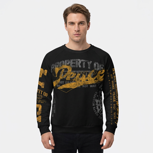 Camiseta Negra Regular para Hombre, Manga Raglán, Estampado con Letras de Paz, Cuello Alto Formal, Ajuste Jersey, 100% Algodón - Product Image 6